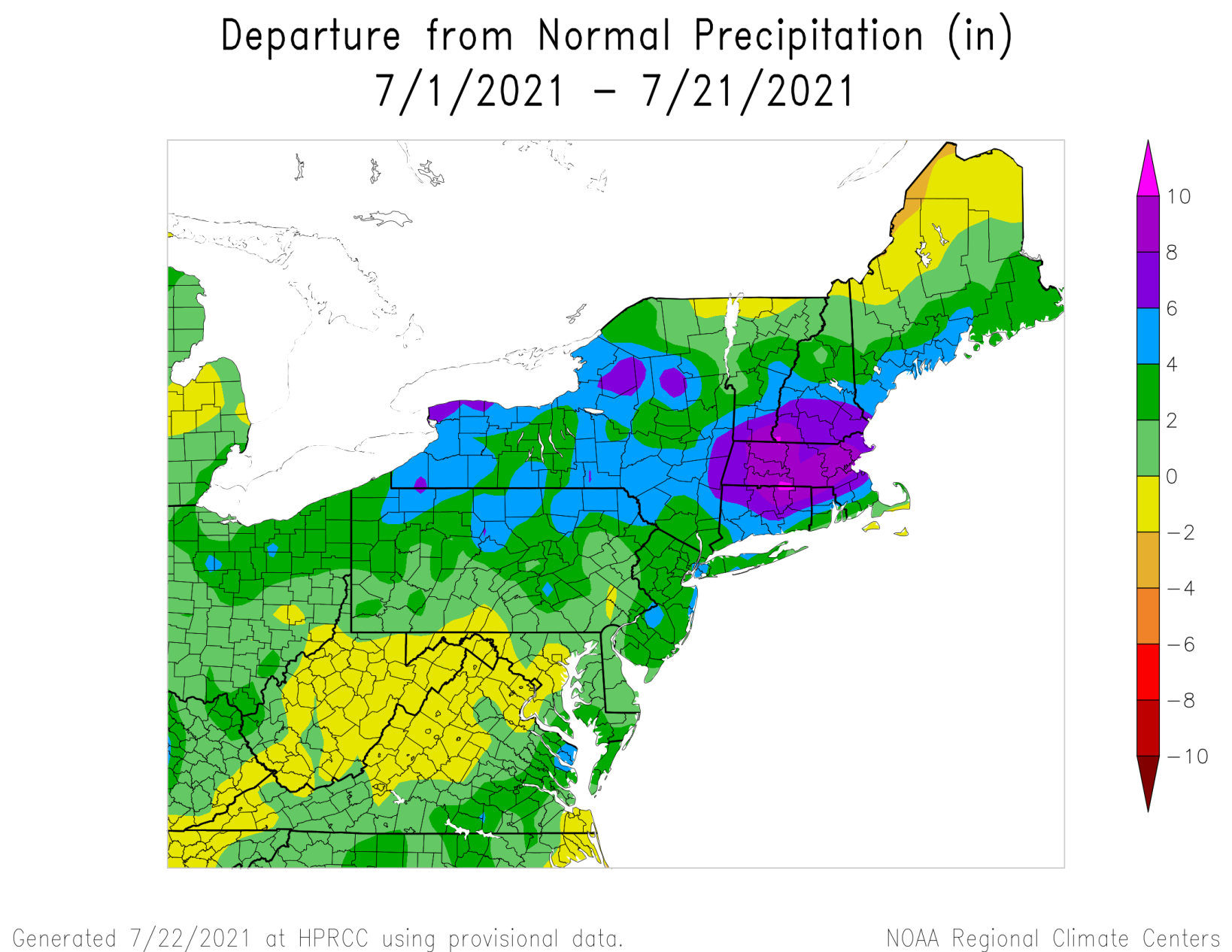 Chart showing how rainy july was in the northeast